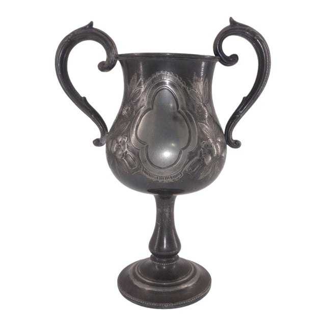Antique German Silver 2 Handled Trophy Urn Mantel Loving Cup For Sale