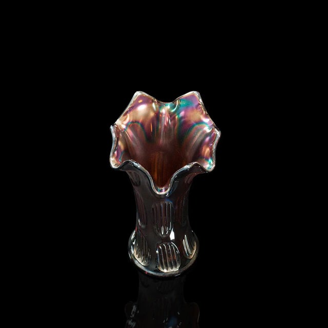 Circa 1940 Small Vintage Decorative English Carnival Glass Flower Vase For Sale - Image 9 of 13