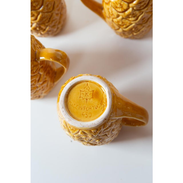 1970s Vintage Pineapple Portuguese Earthenware Cups and Jug by Kerangol, 1960s, Set of 7 For Sale - Image 5 of 6