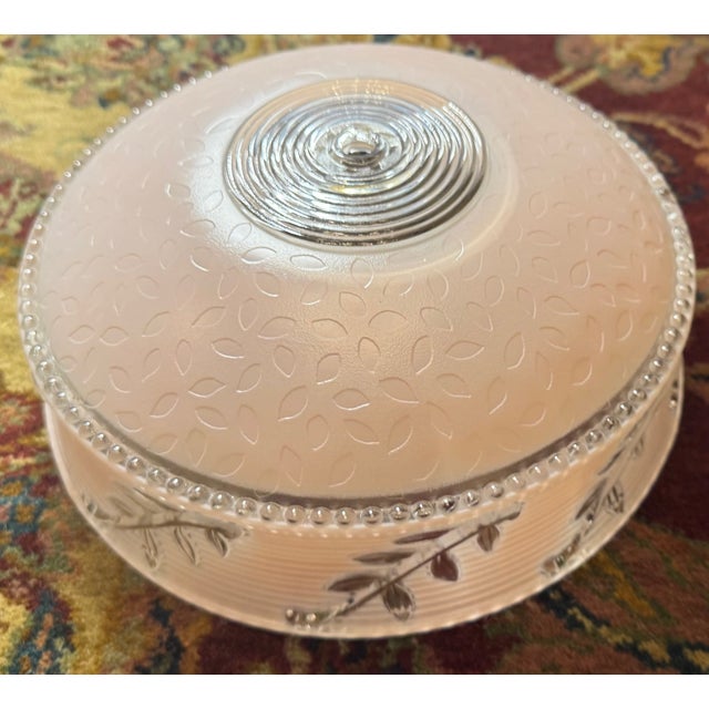 Vintage Frosted Glass Ceiling Light Shade With Applied Vine Motif – Beaded Rim Flush Mount, 10.3” For Sale In Houston - Image 6 of 11