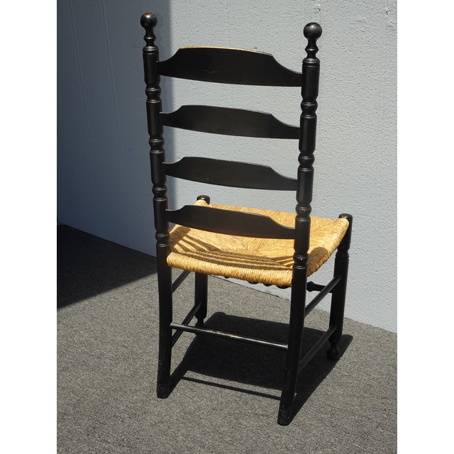 Chair Vintage L. Hitchcock French Country Black Ladder Back Rush Chair Stenciled For Sale - Image 17 of 17