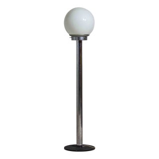 Chrome Floor Lamp with Large Opaline Globe, Italy, 1970s For Sale