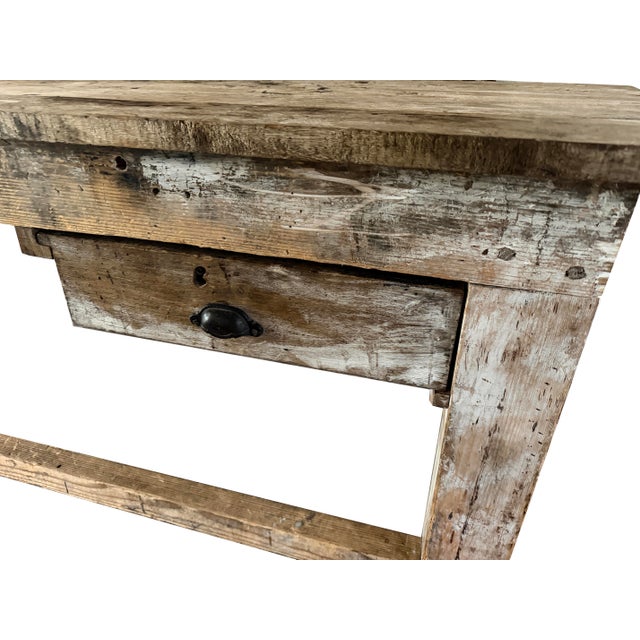 Exceptional 9 Ft Antique French Primitive 2-Drawer Work Table For Sale - Image 10 of 16