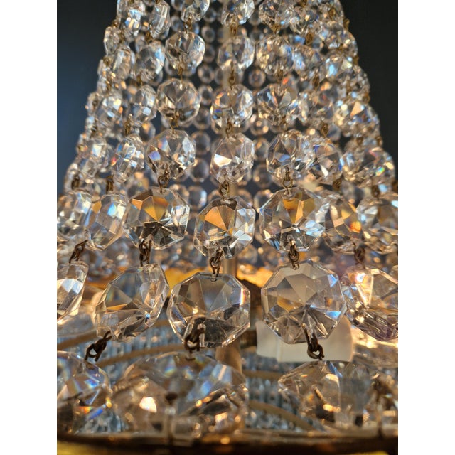 Antique Empire Style Brass Crystal Chandelier Neoclassical European Basket For Sale - Image 10 of 11