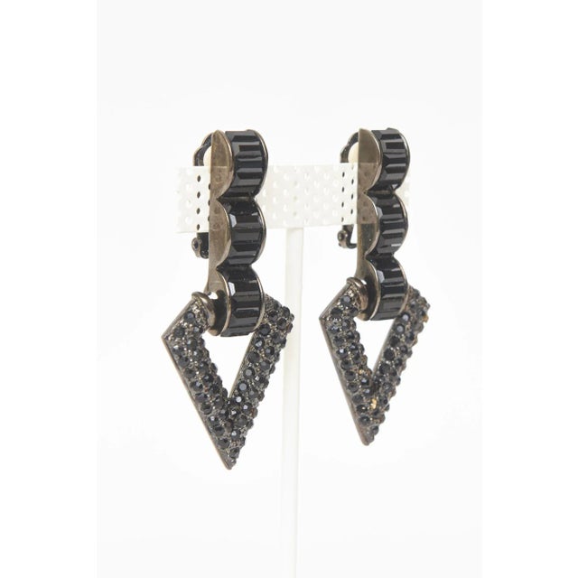 Modern Vintage Hallmarked Diva Black Rhinestone Clip on Earrings, 1980's For Sale - Image 3 of 11