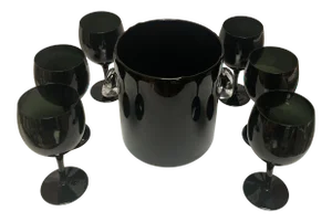 Vintage Art Deco Ice Bucket & Wine Glasses Set- 7 Pieces