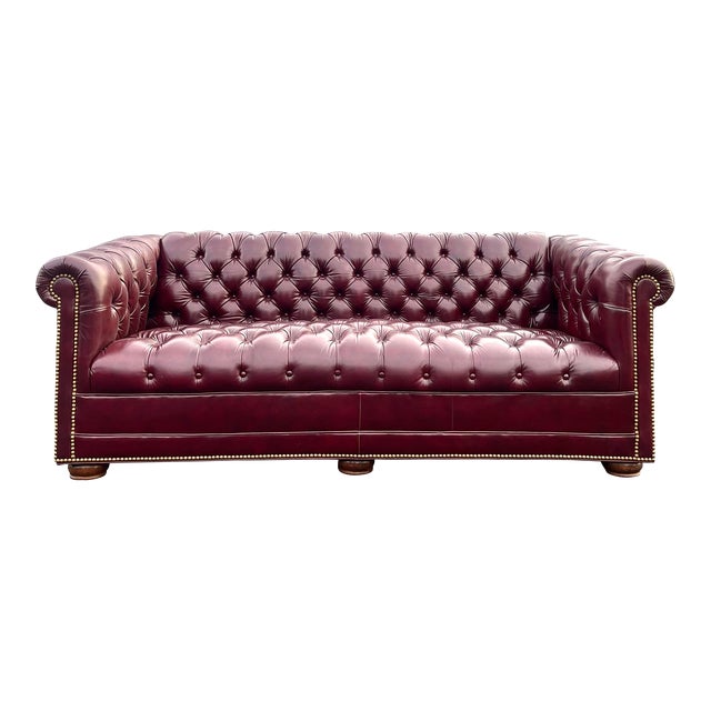 1980s Vintage English Tufted Leather Oxblood Chesterfield Sofa Chairish