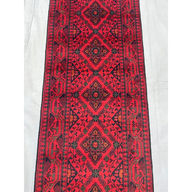 Art Deco Extra-Long Red and Navy Tribal Medallion Runner Rug, 2'7" X 19'1" For Sale - Image 3 of 16