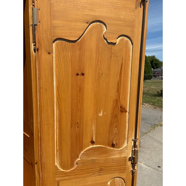 Brown Rustic Scrubbed Pine Hand Carved French Country Armoire For Sale - Image 8 of 12
