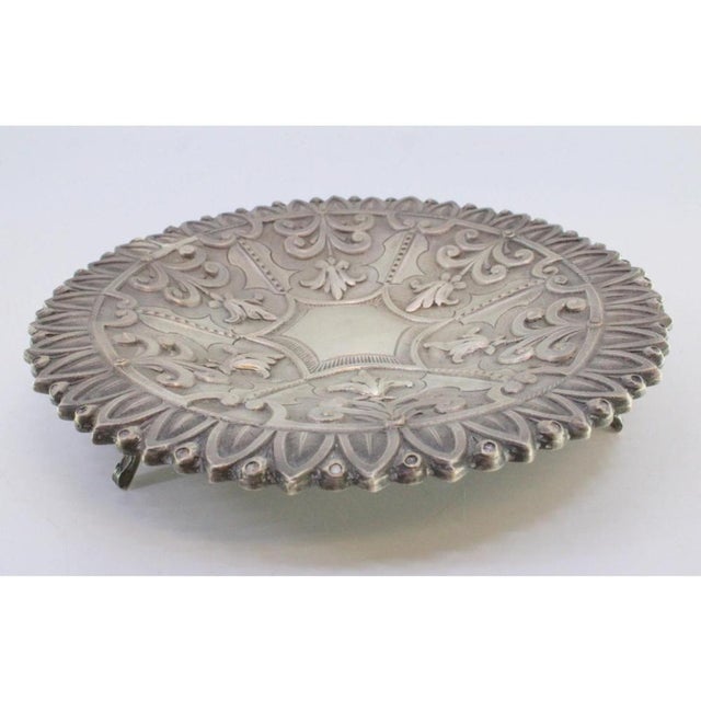 Tray Stand in Embossed Silver with Geometric Motifs and Fleur-de-Lis For Sale - Image 3 of 8