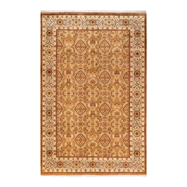 Mogul, One-of-a-Kind Hand-Knotted Area Rug in Yellow, 6' 1" x 9' 4" For Sale