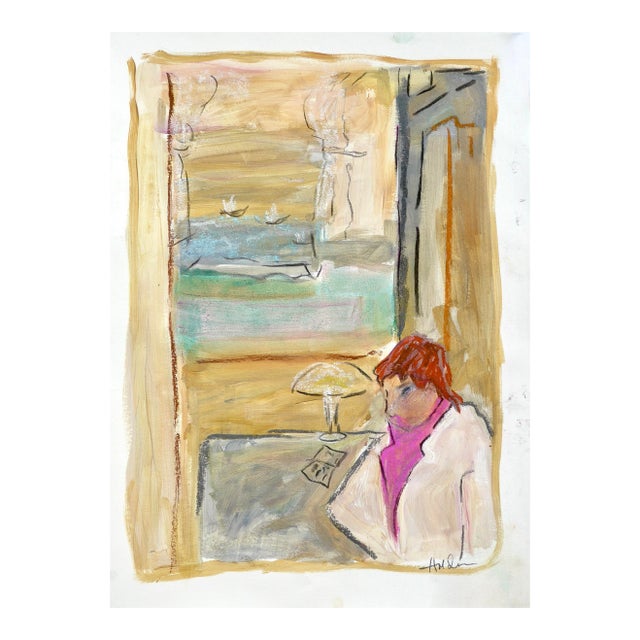 "Woman Reading" Expressionist Figurative Oil Painting on Paper For Sale