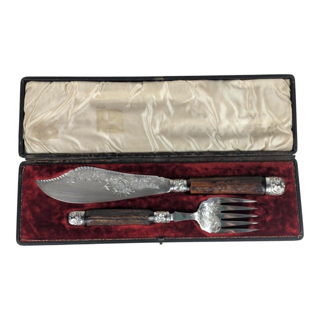 Victorian English Fish Serving Knife and Fork, Aesthetic Movement, C. 1888 For Sale
