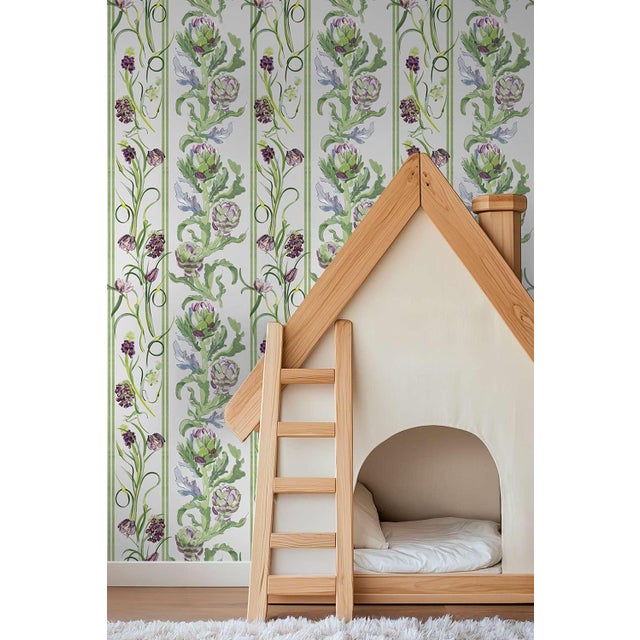 Textile Artichoke Stem Stripe Grasscloth Wallpaper by House Party | Terra Verde | 8 Yards For Sale - Image 7 of 11