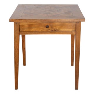 19th Century Walnut Side Table with Geometric Parquetry Top and Drawer For Sale