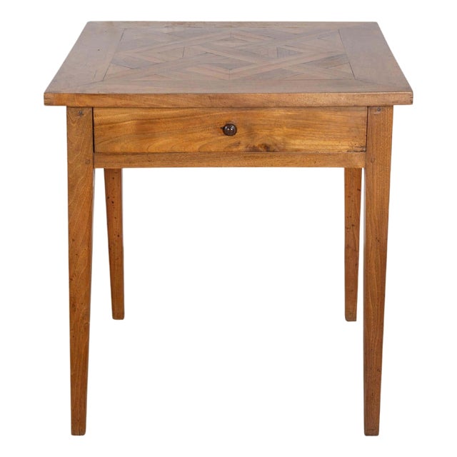 19th Century Walnut Side Table with Geometric Parquetry Top and Drawer For Sale