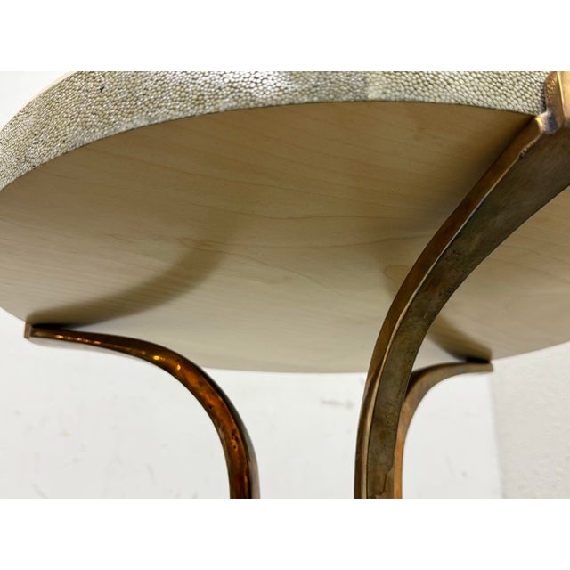Mid Century Style Shagreen + Brass Side Table For Sale - Image 10 of 12
