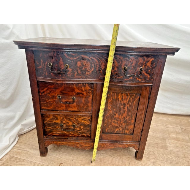 19th Century Victorian Tiger Oak Credenza / Side Cabinet With Serpentine Front For Sale - Image 10 of 13