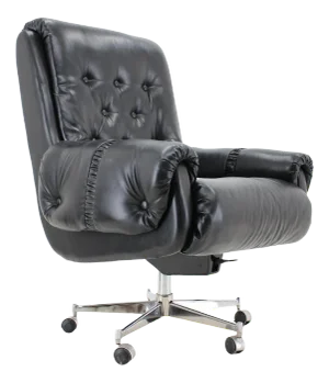 Scandinavian Style Leather Office Swivel Armchair, 1970s