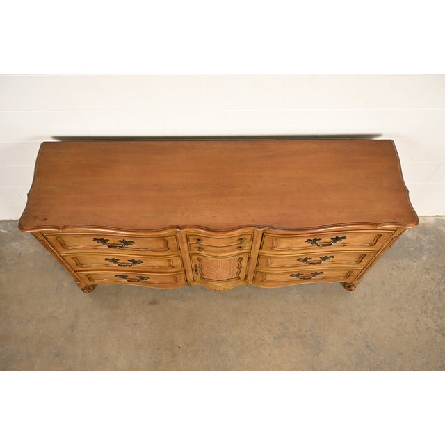 French Provincial Louis XV Carved Fruitwood Triple Dresser by Fancher Furniture, Circa 1960s For Sale - Image 11 of 16