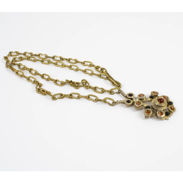 Henry Perichon Gilded Bronze Necklace with Jeweled Cabochons For Sale - Image 4 of 11
