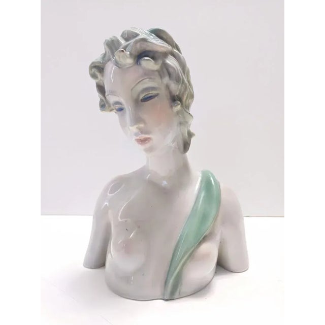 Painted and Polished Ceramic Female Bust by Clelia Bertetti, Italy, 1930s For Sale - Image 4 of 18