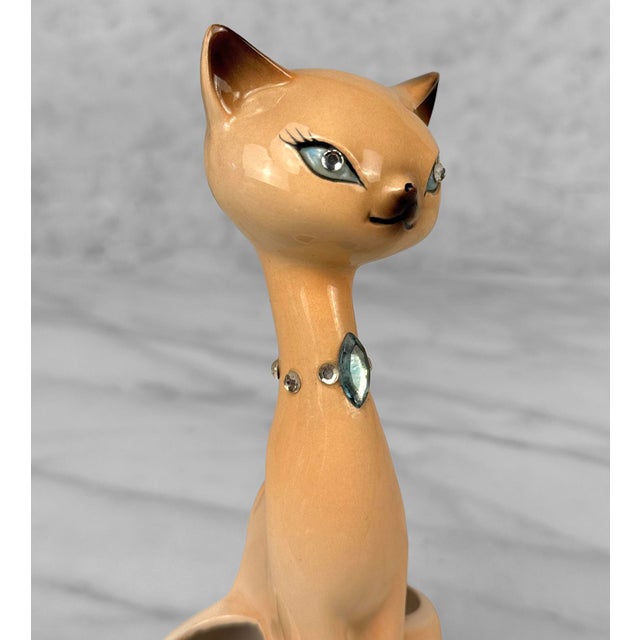 Ceramic Mid-Century Atomic Siamese Cat Porcelain Vanity Lipstick Holder For Sale - Image 7 of 12