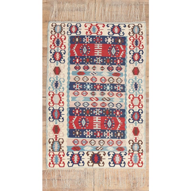 Beige Late 20th Century Vintage Turkish Kilim Silk Rug, 03'07 X 05'03​ For Sale - Image 8 of 9
