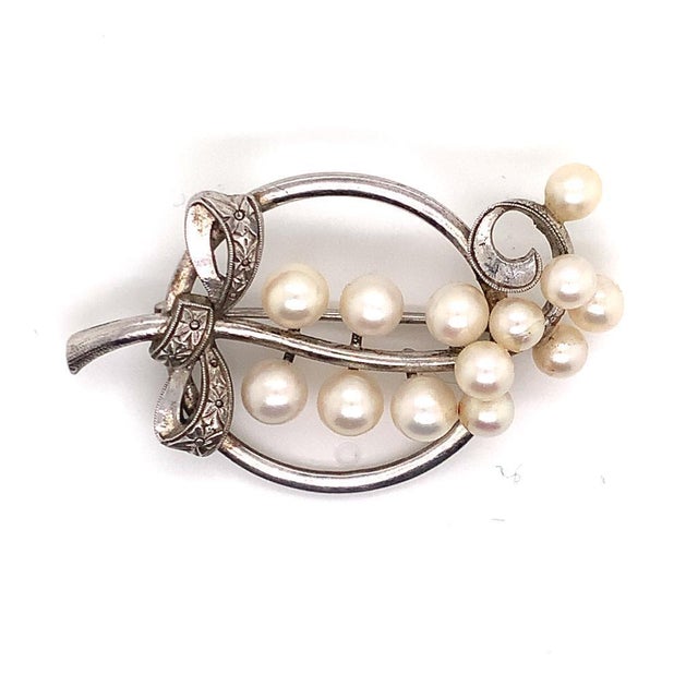 1990s 1990s Mikimoto Estate Pin Brooch Sterling Silver 7.47 Gr 5.50 mm For Sale - Image 5 of 9
