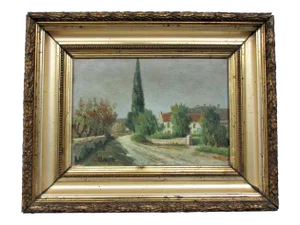 Mid 19th Century English Country House Scene Oil Painting Signed Laporte, Framed