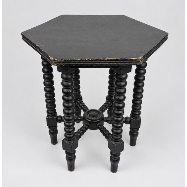 Small Antique Early 20th Century Hexagonal Walnut Side Tables with Turned Bobbin Legs, Italy, Set of 2 For Sale - Image 5 of 18