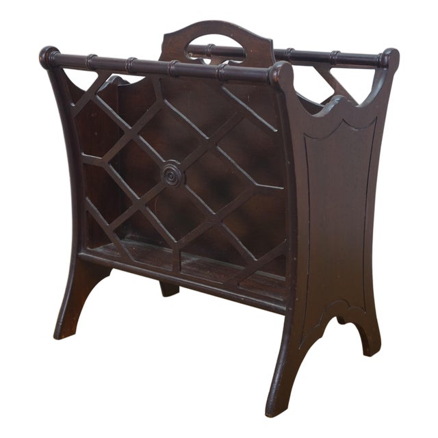 Mid 20th Century Butler Mahogany #766 Faux Bamboo Lattice Magazine Rack Holder 18" For Sale