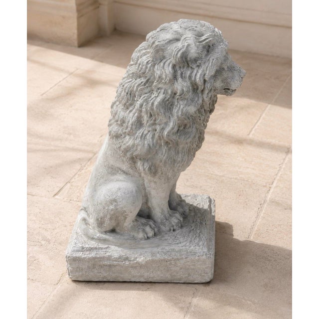 Stone Gray Late 20th Century Pair of Weathered Concrete Garden Lions For Sale - Image 8 of 11