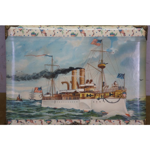 Antique Victorian Nautical Maritime Uss Maine Ship Photo Album Music Box 13" For Sale - Image 10 of 18