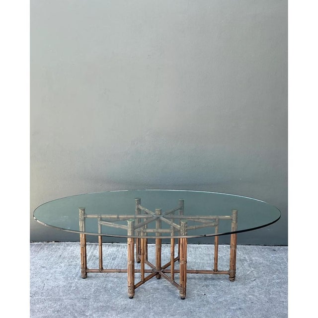 McGuire Rattan and Glass Oval Dining Table For Sale - Image 12 of 12