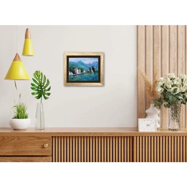 Textile Lake Como Italy Original Oil Painting Landscape Wall Decor For Sale - Image 7 of 12