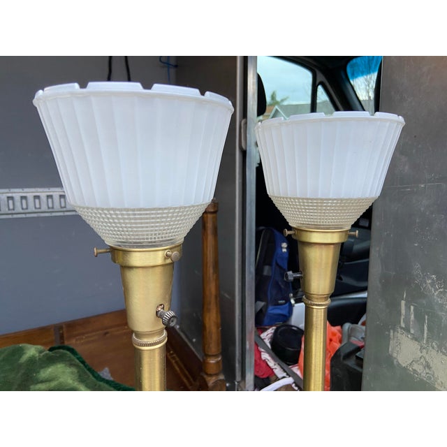 1950s Rembrandt Masterpiece Collection Brass Swirl Table Lamps Milk Glass Diffuser a Pair For Sale - Image 11 of 12