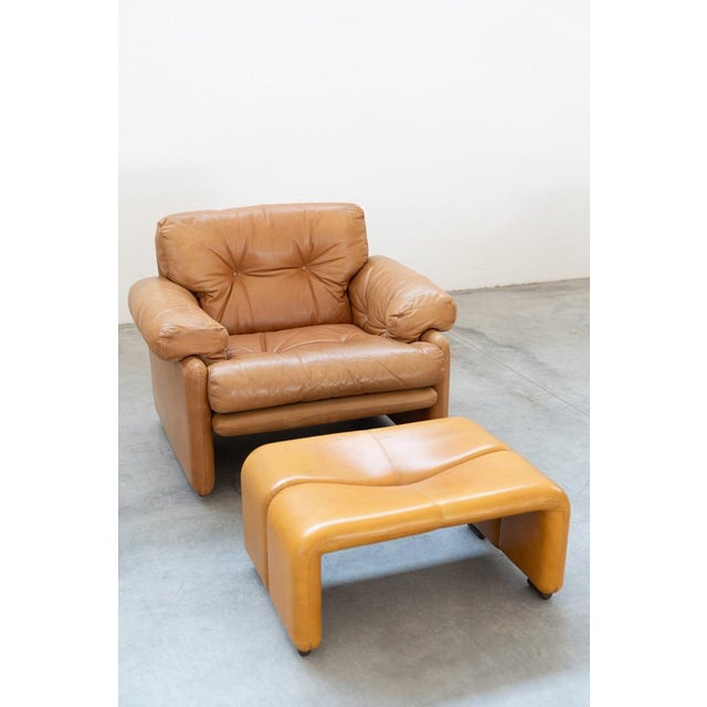 1970s Model Coronado Armchairs with Poufs in Cognac by Tobia & Afra Scarpa for B&B Italia, 1970, Set of 4 For Sale - Image 5 of 18