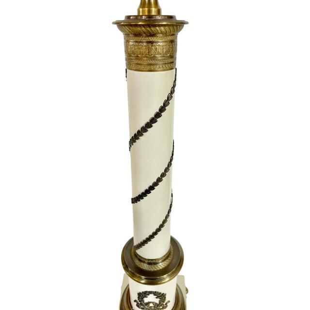 Pair Mid Century Hollywood Regency Stiffel Style Brass Neoclassical Style Lamps, Unmarked For Sale - Image 9 of 12