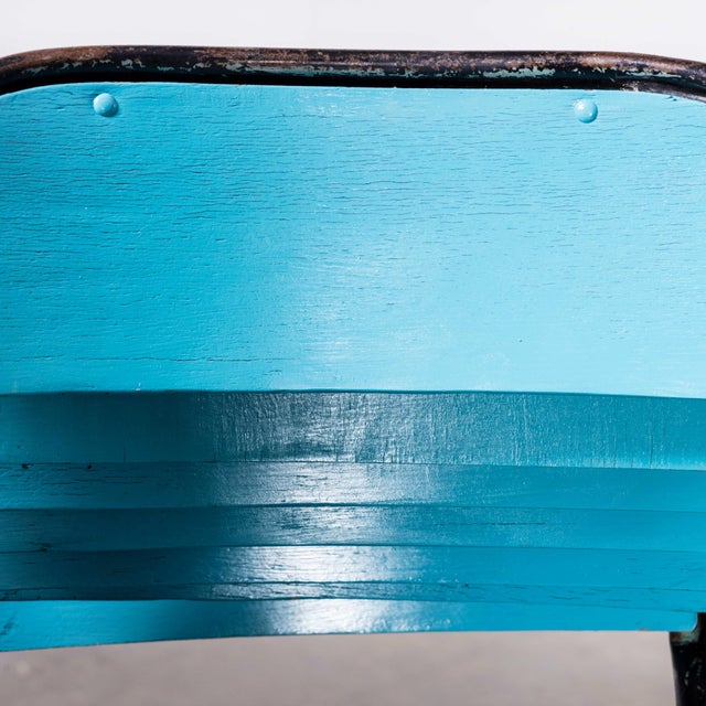 French Stacking D Back Dining Chairs in Blue from Mullca, 1950s, Set of 4 For Sale - Image 14 of 18