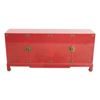 Mid-20th Century Modern Chinoiserie Red Lacquered Four-Door Buffet / Server For Sale