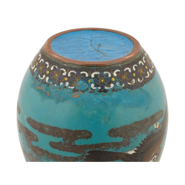 Japanese Cloisonne Enamel Vase Sparrows Meiji Period Nagoya School For Sale - Image 4 of 8