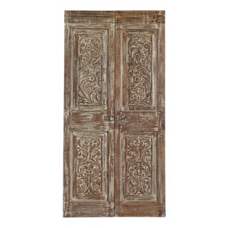 Antique Floral Hand-Carved Double Doors | Reclaimed Wood Hinged or Sliding Doors 80x39 For Sale