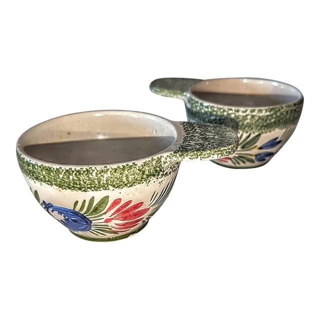 Antique H B Quimper Pair of Small Soup or Porridge Cups For Sale