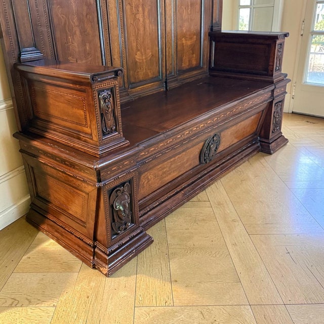 Antique Italian Renaissance Revival Walnut Wood Lettuccio Hall Bench For Sale In Los Angeles - Image 6 of 13