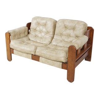 Oak & Naugahyde Settee, 1970s For Sale