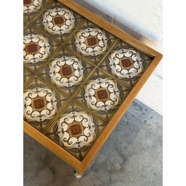 Oak Tile Top Rolling Bar Cart Serving Tea Table in Style of Henning Kjaernulf Denmark Mid-Century 1970s For Sale In Los Angeles - Image 6 of 10