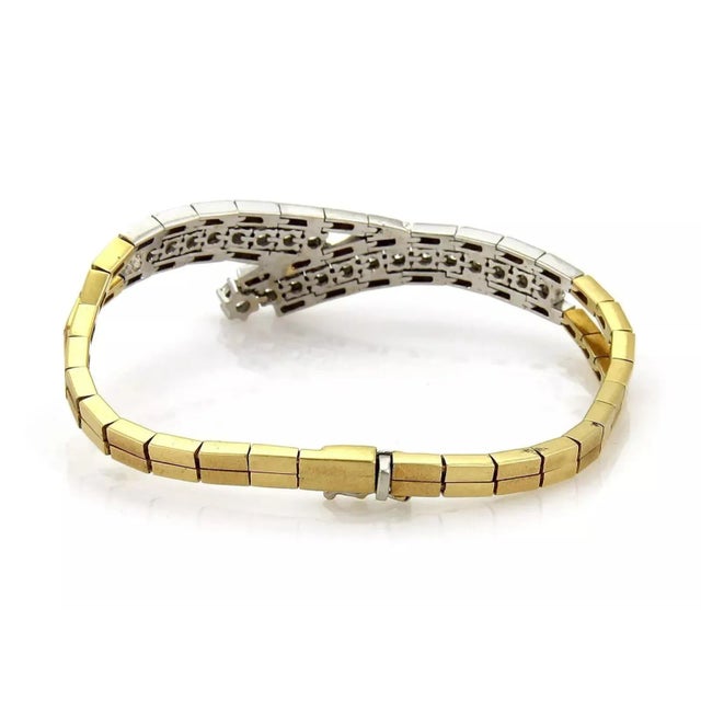 Bypass Diamond 18k Two Tone Gold Link Bracelet For Sale - Image 4 of 6