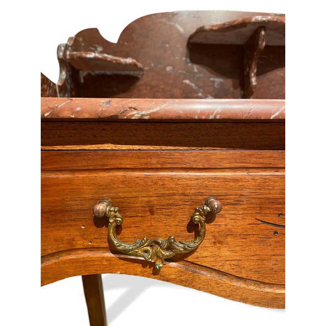 Brown French Marble-Top Washstand Dry Sink With Marble Surround and Shelves For Sale - Image 8 of 10