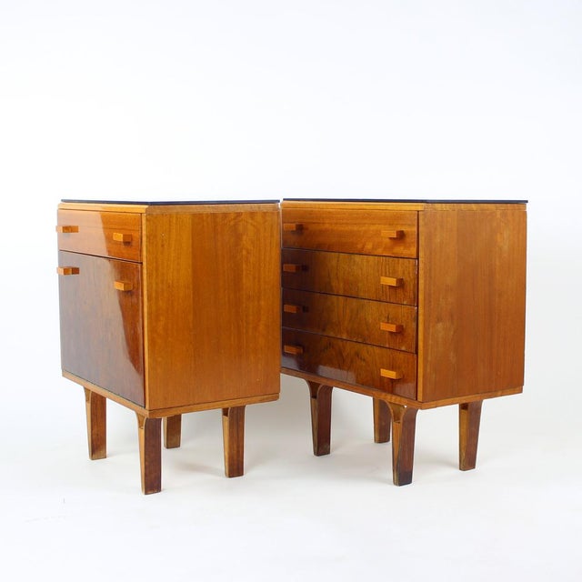 Wood Mid-Century Bedside Tables in Walnut and Black Glass, Former Czechoslovakia, 1960s, Set of 2 For Sale - Image 7 of 16